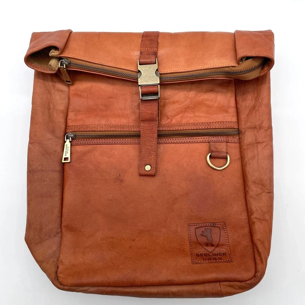 Berliner Bags Leather Backpack Men OS Tan Good Vintage Roll Top Rucksack